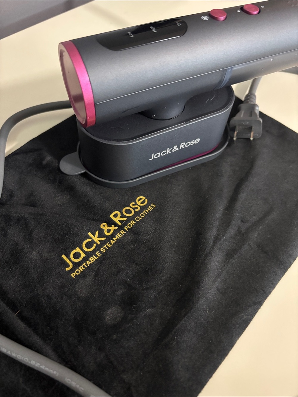 Portable Garment Steamer - Black with Pink Accents